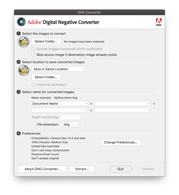 Imagen de Adobe DNG Converter.
