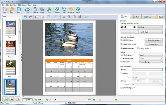 Photo Calendar Creator Pro v17.5 x64 (2023), Diseño e impresión de fotocalendarios | 24 octubre, 2026 Imagen de Photo Calendar Creator Pro.