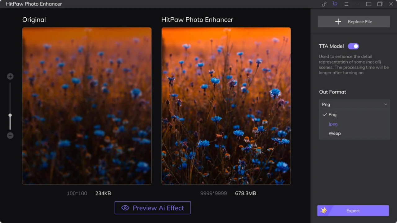HitPaw Photo Enhancer (2023) v2.2.3.2 x64, Le brinda la posibilidad de mejorar sus fotos y aumentar la calidad de la imagen. | 24 octubre, 2026 Imagen de HitPaw Photo Enhancer.