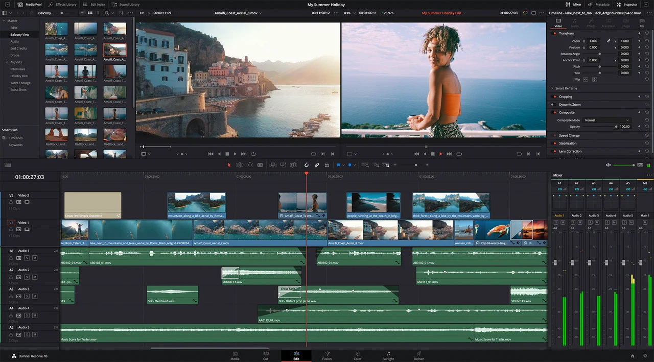 BlackMagic DaVinci Resolve Studio (2024) v19.0.0.0069 macOS, Software de edición de color y el sonido, de vídeo profesional con el profesional de efectos de vídeo | 24 octubre, 2026 Imagen de BlackMagic DaVinci Resolve Studio.