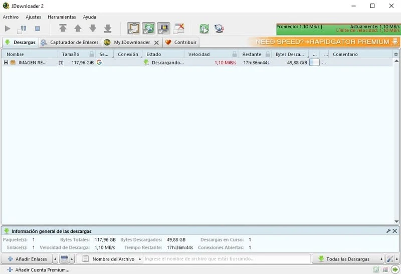 Imagen de JDownloader.