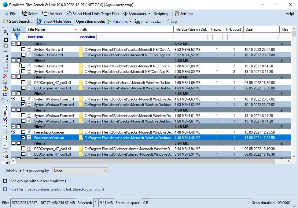 Duplicate & Same Files Searcher: resultados de la búsqueda de archivos duplicados.