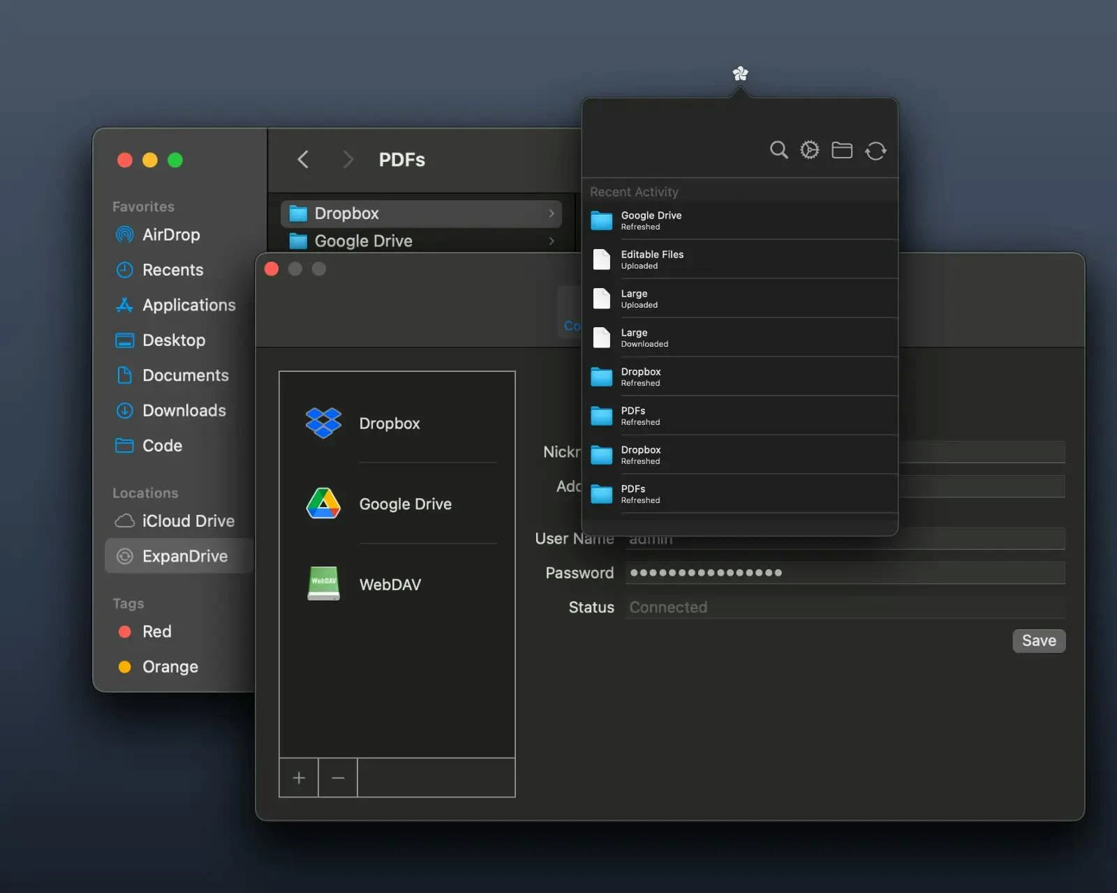 ExpanDrive 2026 v2026.09.30 Full Español | 24 octubre, 2026 ExpanDrive: ejemplo de la interfaz para conectar servicios de almacenamiento en macOS.