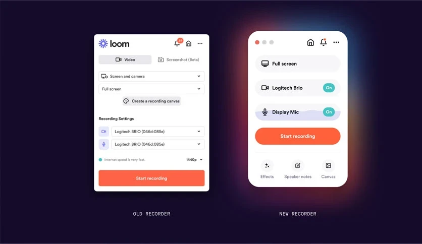 Loom 2026 v0.379.4 Full Español | 24 octubre, 2026 Loom: comparación de los controles de grabación de pantalla y cámara.