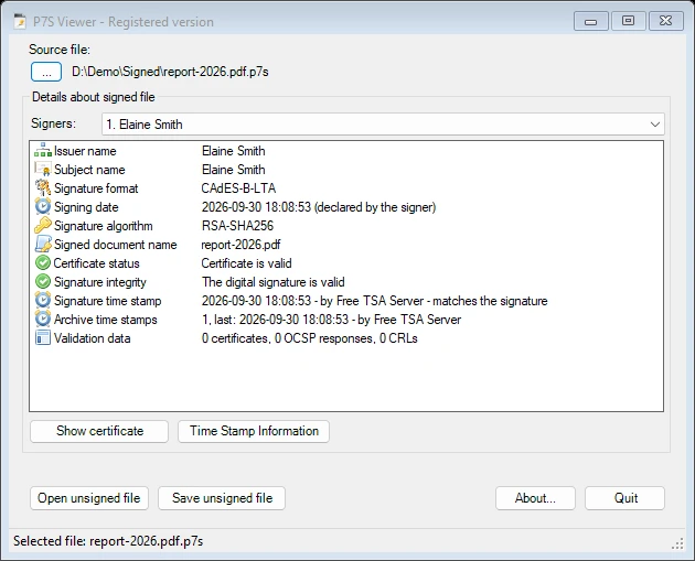 Secure Soft P7S Viewer 2026 v10.3 Full Español | 24 octubre, 2026 P7S Viewer: información de la firma digital y validación del archivo.