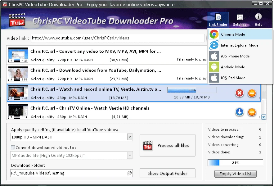 Interfaz de ChrisPC VideoTube Downloader Pro. Imagen de referencia del desarrollador.